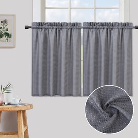 HOMERRY Waffle Textured Short Curtains Small Window Curtains Farmhouse Half Window Tier Curtains Waterproof Kitchen Curtains for Bathroom Kitchen Bedroom Living Room, Grey 30" W x36 L