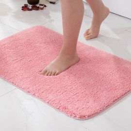MIULEE Bathroom Rug, Bath Mat, Non-Slip, Washable, Bed Rug, Absorbent, Shower Rug, Foot Mat, for Living Room, Bedroom, Bathroom, 40 x 60 cm, Pink