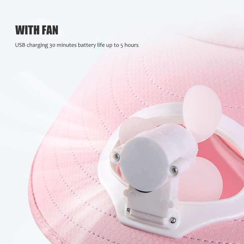 Summer Women USB Charging Fan Visor Hat with Face Neck