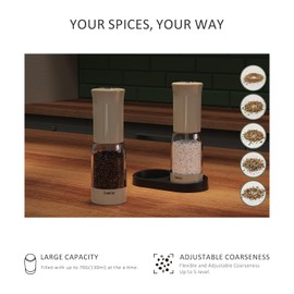 Electric Salt and Pepper Grinder Set with LED Power Display,Larger Capacity Salt and Pepper Shakers Set Rechargeable Electric with Flexible Coarsenes,LED Light,One Hand Operation for Kitchen(Khaki)