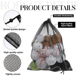 Yuomeaz 4 Pcs Drawstring Mesh Bags, 11.8 × 15.8 in Large Mesh Bags, Black Portable Nylon Storage Bag for Travel Stuff