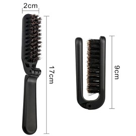 Travel Folding Boar Bristle Brush - Collapsible Anti-Static Pocket Beard Brush Portable Hair Styling Tool Wet/Dry Hair for Women and Men