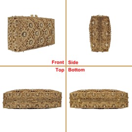 Sunflower Box Crystal Clutch Women Elegant Formal Wedding Bridal Evening Bags Flower Rhinestone Handbags Purse, Gold 1