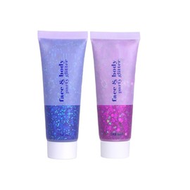 2 Color Body Glitter Gel, Neon Outfit Glow Party for Face and Body Hair Face Nail Glitter Stick Highlighter Makeup. (01-Blue&04-Rose)