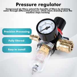 Jadeshay Pressure Regulator Compressed Air, 1/4 Inch Water Separator Compressor Accessories with Water Separator and Quick Couplings for Air Compressor Filter