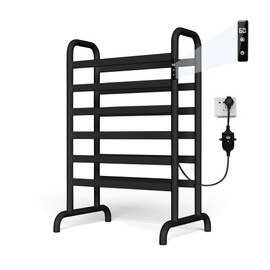 Freestanding Towel Warmer,Aluminum Electric Heated Towel Rack with Timer, LED Display, Overheat Protection Constant Temperature Control, Aluminum Towel Drying Shelf for Bathroom (Black)