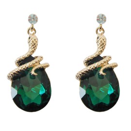 Navachi 18k Gold Plated Crystal Green Zircon Snake Drop Dangle Earrings