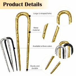 French Pin, 3PCS U-Shaped Large French Twist for Women and Girls, Vintage Pattern Hair Clip Gold & Silver & Black Hair Pins for Buns, Hairpin Long and Thick Hair Fork Pin for All Hair Types