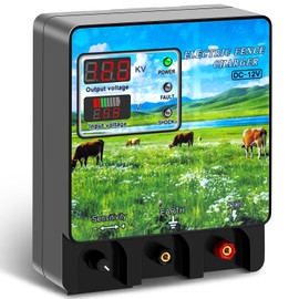 Watpumper 9 High Joule Electric Fence Charger, 6.2 Mile 400 Acres Electric Fence Energizer, AC 100v-240v DC Multiple Powered, Input 12V Output 12KV with Display and Alarm, Keep Out Predators