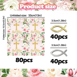 Stunning Confirmation Decorations – First Communion, Baptism Decorations – Top-Grade Napkins with Elegant Eucalyptus Wreath Design, Pack of 80