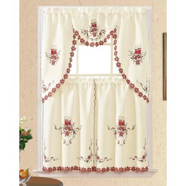 Christmas Kitchen Curtains Valance 3 Piece Set(Beige)