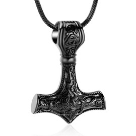 Minicremation Mjolnir Thors Hammer Urn Necklace for Ashes for Men Celtic Nordic Viking Cremation Jewelry for Women Keepsake Memorial Ashes Pendant
