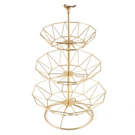 MINIDUO Wrought iron 3 Tier Fruit Tray Fruits Desserts Candy Buffet Plates Serving Tray for Family Dinner Birthday Party Wedding-gold