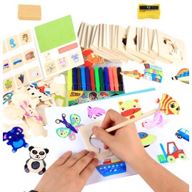 YouYuer 60 Pieces Reusable Stencils for Children, Wooden Stencils Set, Oak Stencils Pattern for Bullet Journal, Scrapbooking, Photo Album, Guest Book, DIY Gift Cards