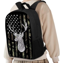 KEIAHUAN Kids School Bag American Flag Deer Hunting Camo Teen Girls Boys Toddler Bookbag Sturdy Backpack with Lunch Bag and Pencil Bag