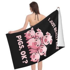 MIEPOS Cute Pig Beach Towel,32x52in,Quick-Dry Sand-Free Animal Bath Towels,Microfiber Lightweight for Travel Pool Yoga Beach Outdoor Activities Decor Accessories Gifts (Pink Pigs)