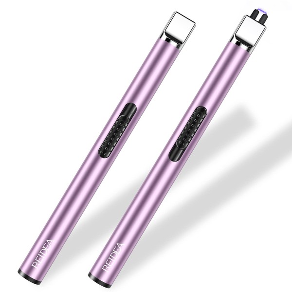 REIDEA Lighter S4 - Encendedor electrónico de velas recargable por USB con bloqueo de seguridad, disipador de calor rápido a prueba de viento, interruptor antideslizante, encendedor electrónico para velas, parrillas, camping (paquete de 2 unidades de col