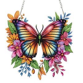 DOMROM Hanging Diamond Art Painting Kit Butterfly, Special Shaped Crystal Gem Craft Flowers Diamond Painting Pendant Kit for Adults, DIY Hanging Acrylic Diamond Art Ornament Kit for Home Garden Decor