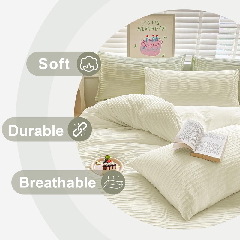Seersucker Duvet Cover Set Double Size Beddding Set with Pillowcases