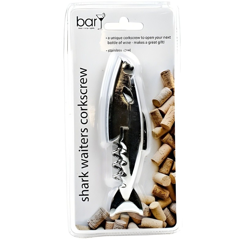 BarY3 BAR-0752 Shark Waiter's Corkscrew, Silver, Stainless Steel