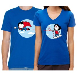 BoldLoft Made for Loving You His and Hers Matching Couple Shirts Superhero Shirts for Men Women (X-Large, Women-Blue)