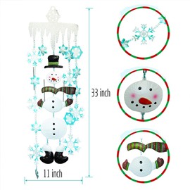 Juegoal Christmas Snowman Wind Chimes with Metal Snowflake, Large for Kids, Xmas Holiday Party Indoor Outdoor Hanging Decoration, 33 Inch