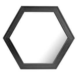 Stonebriar Decorative 24" Hexagon Wall Mirror with Black Wood Frame and Attached Hanging Bracket, Decorative Country Rustic Decor for the Living Room, Bedroom, Bathroom, Hallway, and Entryway