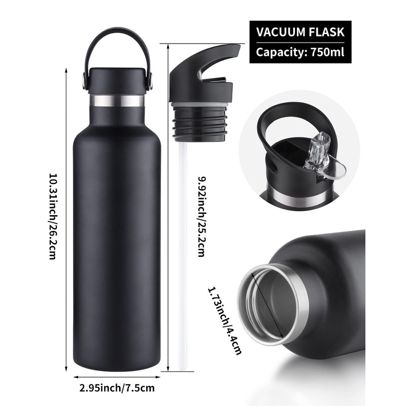 Sivaphe Insulated Water Bottle with Straw and 2 Lids Stainless
