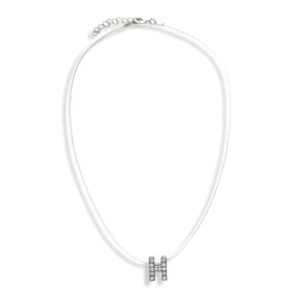 Initial Necklace - Letter - Name - Alphabet - Rhinestones - Letter H - White Lace - Gift Idea, Faux Leather, No Gemstone