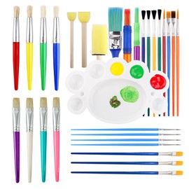 DALAETUS 30 Pieces Brushes for Children, Children's Brush Set with Palette, Flat and Colourful Painting Brushes for Children, Students, Beginners, Toddlers, Children, School, Classroom, Art Lessons