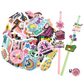 Ibuclein 50PCS Pencil Topper Clips Charms Phrase Series Theme Pen Decoration Different Pen Charms PVC Pen Topper Student DIY Pencil Clips Charms Accessories for Classroom Students Gifts Awards.