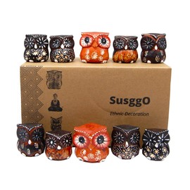 SusggO Owls Set of 10 Small Wooden Decorative Figurines Lucky Owl for Furniture Crafts Special Edition