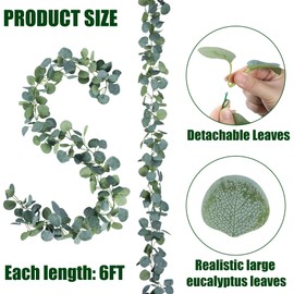 Sggvecsy 6 Pack Artificial Eucalyptus Garland Greenery Leaves Handmade 3D Silk Vines Silver Dollar Leaves Faux Leaf Plants for Wedding Wall Table Party Home Fireplace Bedroom Decor