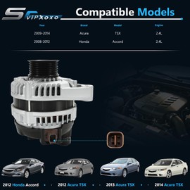Alternator Generator Part Fit for Honda Accord 2.4L 2008-2012 for Acura for TSX 2.4L 2011-2013,130Amp/12Volt High Output Alternator,AC generator Replace 31100-R40-A01RM 104210-5890