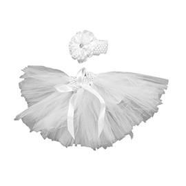 MizHome Newborn Baby Girls Birthday Layered Tulle Tutu Skirt Flower Daisy Headwear Outfits White