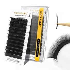 NAGARAKU Kamelien Wimpern 3 Multi Längen Fächer Wurzel mit Kleber Wispy Spike Mega Volumen Flauschige Augenwimpern Weich Natürlich Blühende Manga Schwarz für Nasse Wimpernverlängerung(0.07 C 13-14-15）