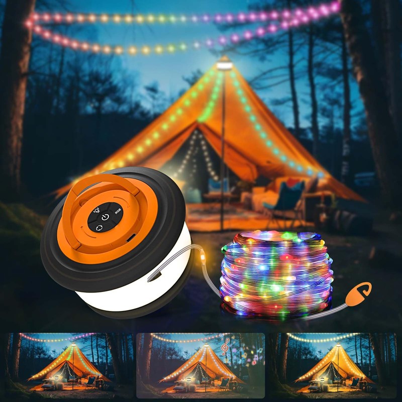 TOHETO Camping String Lights, 3 in 1 Upgraded Retractable RGB