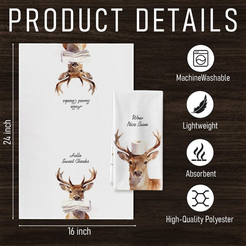 Funny Deer Bathroom Hand Towels, Deer Gift for Women