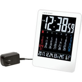 Adesso NA-929 Table Clock, Radio-controlled Digital Color Calendar, Atomic Clock, Temperature, Humidity, Day of the Week, Date Display, Dual Use White