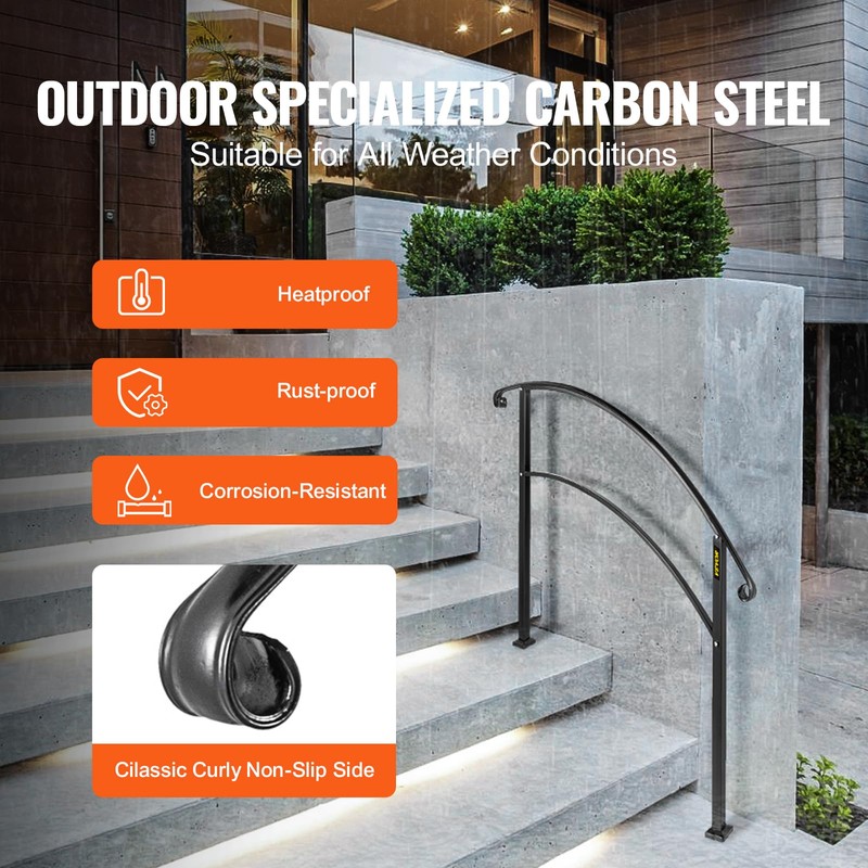 VEVOR Adjustable Metal Staircase Handrail for Outdoor Steps, 2-3 Steps