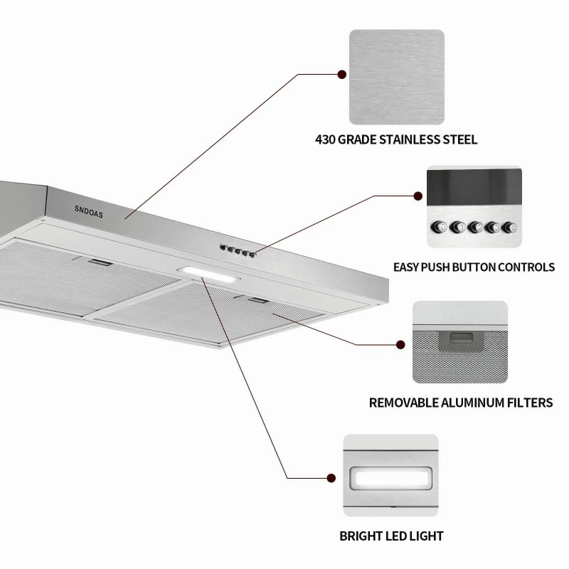 SNDOAS 30 inch Stainless Steel Under Cabinet Range Hood Kitchen