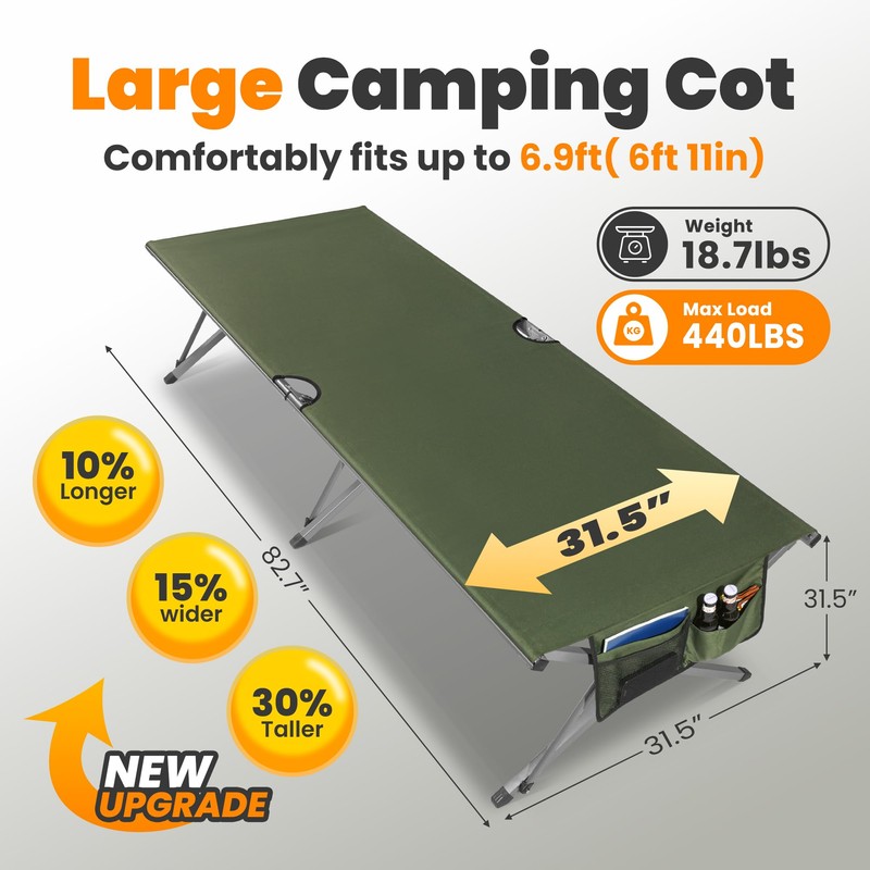 Join Nature Oversized Camping Cot Foldable for Adults, Supports 450
