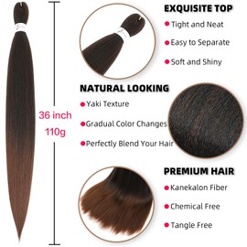 Xusuperb 36 Inch Long Pre Stretched Braiding Hair Ombre Brown Easy Braids Extensions Black Brown Kanekalon Synthetic Hair for Braiding 6 Packs Soft Yaki Texture Braids Hair Extensions (T1B/30#)