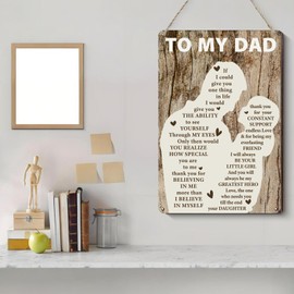 Father's Day Gifts for Dad from Daughter, Wooden Vintage Hanging Plaque Sign with Stand and Twine Dad Gifts for Birthday Day Farmhouse Decorations Anniversary Present for Grandpa Husband