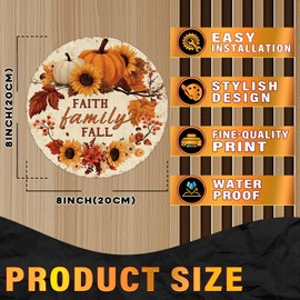 PEACHGARDEN Fall Pumpkin Sunflower Metal Tin Sign Vintage Retro Wall Art Faith Family Autumn Harvest Thanksgiving Metal Plaque Farmhouse Porch Decor 8x8inch