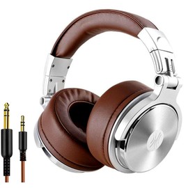 Oneodio Portable Studio DJ Headphones Closed without Adapter for Monitoring Noise Reduction and 90 ° Rotating Case Silver Brown