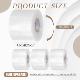 2in x 3150ft,3 Rolls Mini Stretch Wrap for Bottles, Jars, Cans Heavy Duty Shrink Film, Unheated Packing Supplies,Stretch Wrap for Lip Gloss, Tin, Garden Grafting Plant Tape