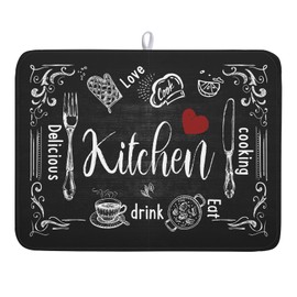 Kawani Black Coffee Bar Dish Drying Mats for Kitchen Counter 18x24 Inch, Kitchen Drying Mat, Kitchen Coffee Bar Dishes Pad Dish Drainer Rack Mats Absorbent Fast Dry Kitchen Accessories Square
