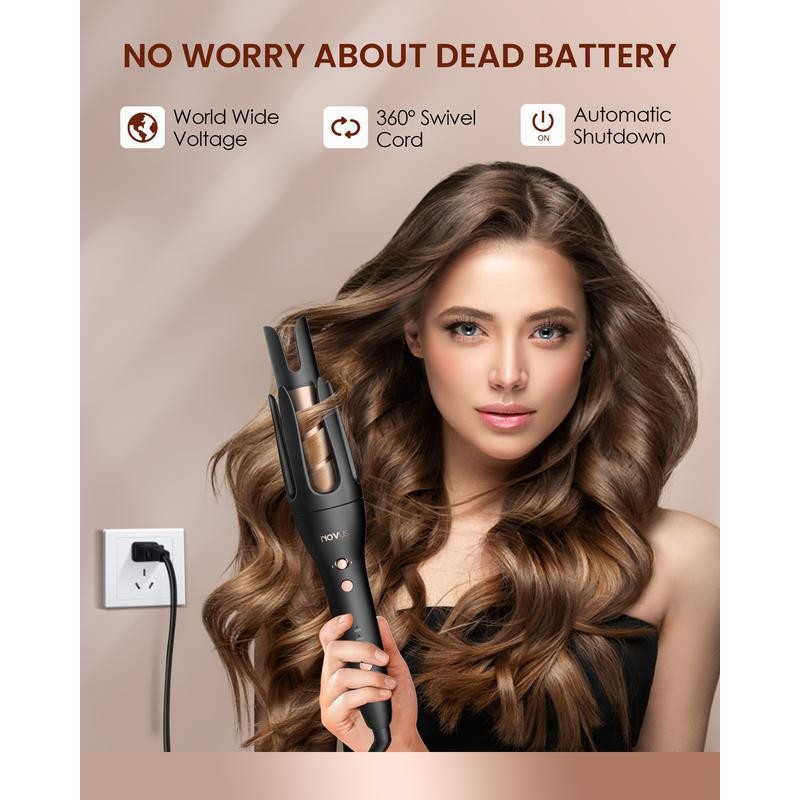 NOVUS Anti-Scald Automatic Rotating Ceramic Curling Iron, Auto Curling Wand