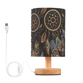 YYZZH Table Lamp Native American Indian Dream Catcher Magic Ethnic Dreamcatcher Nightstand Lamp with Wood Base Fabric Lamp Shade Bedside Desk Lamp for Living Room Bedroom Kids Room Office
